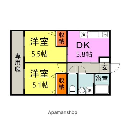 プライムハウス22(2DK/1階)の間取り写真