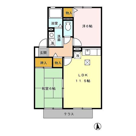 ルポ・ロジェマンC(2LDK/1階)の間取り写真