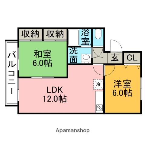 セジュール小郡 D棟(2LDK/2階)の間取り写真