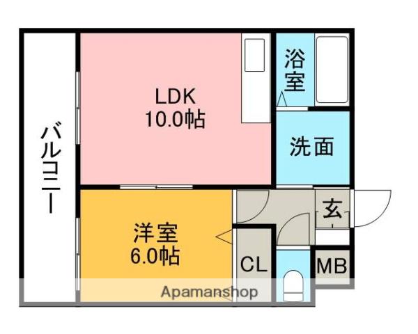 マウンテンヒル参番館(1LDK/6階)の間取り写真