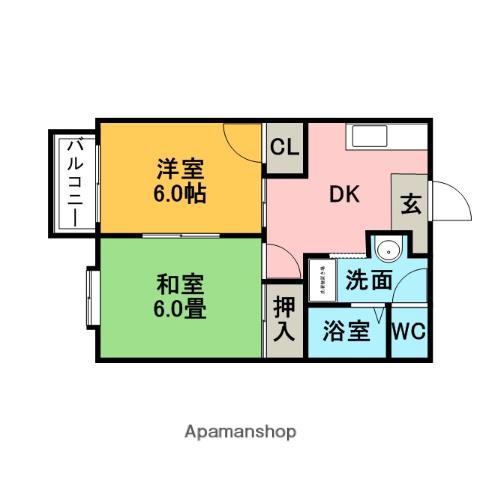 リベルテ白石 B棟(2DK/2階)の間取り写真