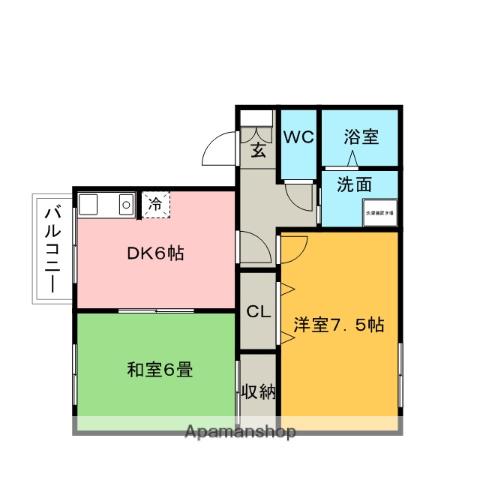 セジュール希みが丘B(2DK/1階)の間取り写真