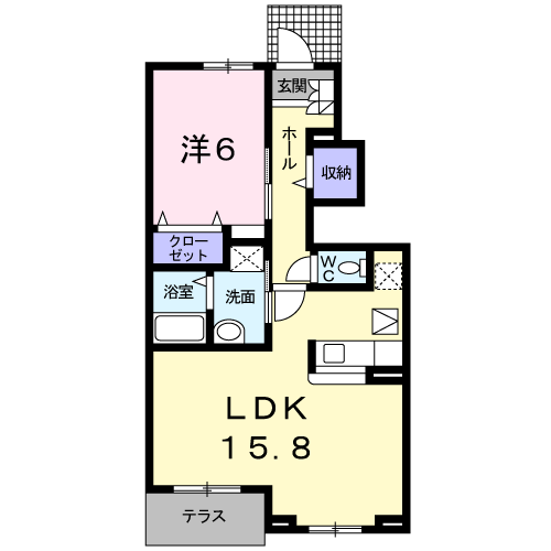 プロムナードⅠ(1LDK/1階)の間取り写真