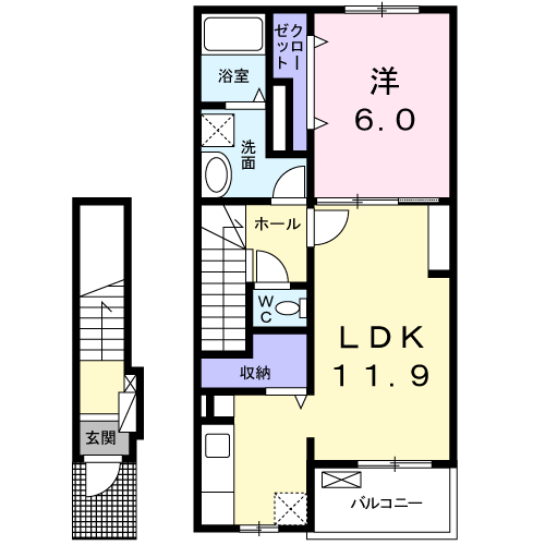 ウィステリアガーデンⅡ(1LDK/2階)の間取り写真