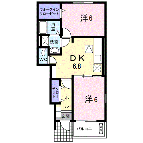 プラッツ渡里B(2DK/1階)の間取り写真