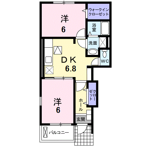 プラッツ渡里B(2DK/1階)の間取り写真