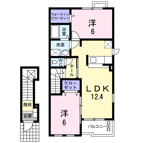 プラッツ渡里B(2LDK/2階)の間取り写真
