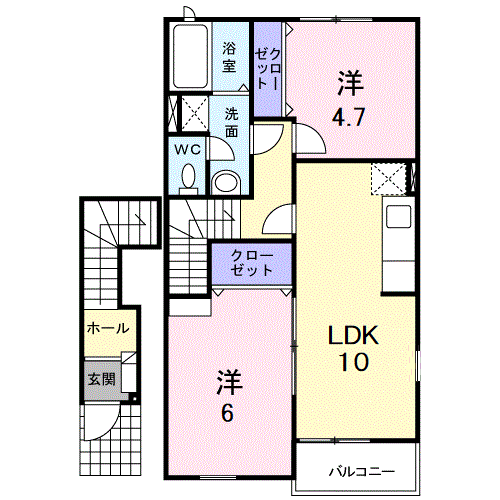 パルフェ三隈B(2LDK/2階)の間取り写真
