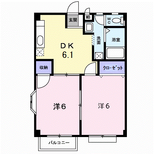ステイタス月隈Ⅱ(2DK/2階)の間取り写真