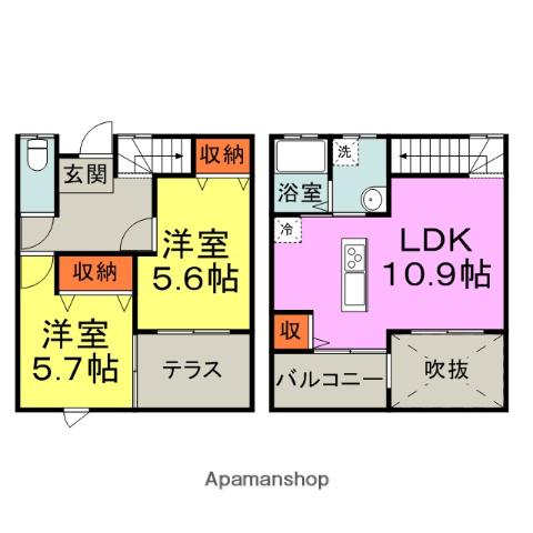 プレミアム原古賀(2LDK/1階)の間取り写真