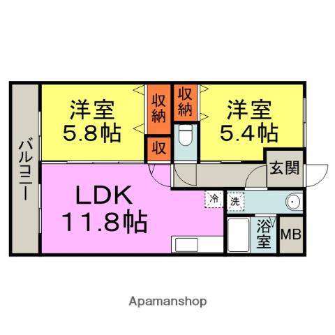 サニーコート中原(2LDK/2階)の間取り写真