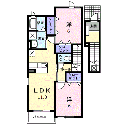 ラシーヌ大刀洗弐番館(2LDK/2階)の間取り写真