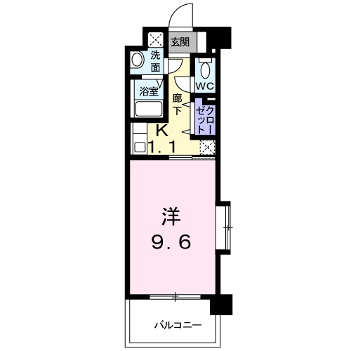 スプリングウィンドⅡ(1K/3階)の間取り写真