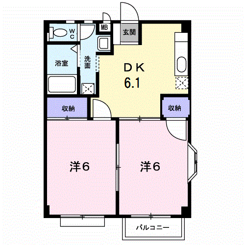 メグミズプレイズⅠ(2DK/2階)の間取り写真