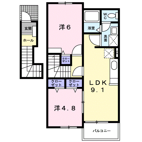 ビスターリアD(2LDK/2階)の間取り写真