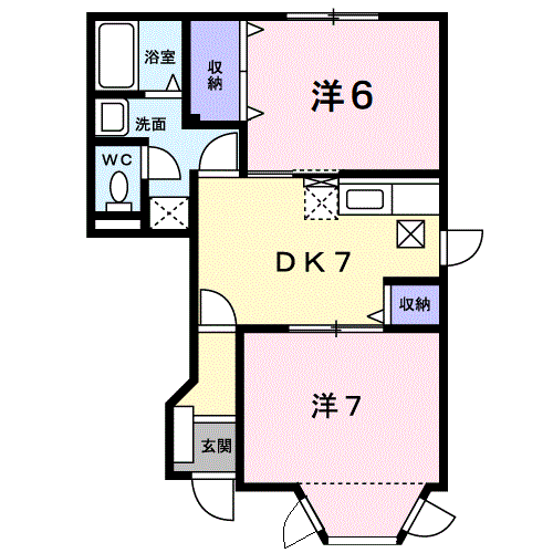 ニュークレストールソフィアB(2DK/1階)の間取り写真