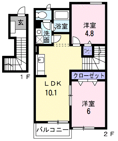 サンタ・フェB(2LDK/2階)の間取り写真