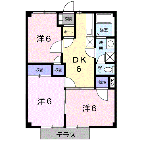 リジエール貴舟Ⅱ(3DK/1階)の間取り写真