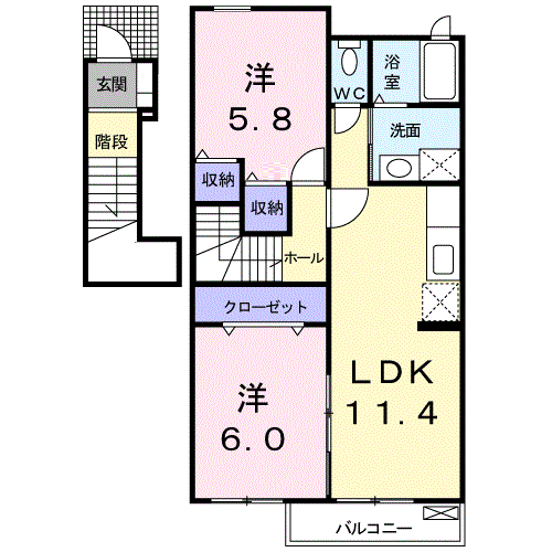 メゾン・シャンボール(2LDK/2階)の間取り写真