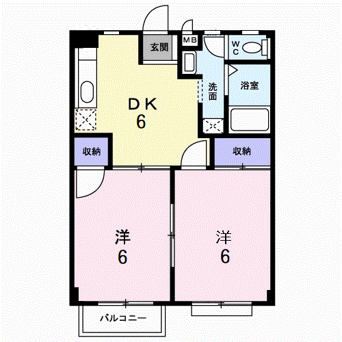 リベルテ轟(2DK/2階)の間取り写真