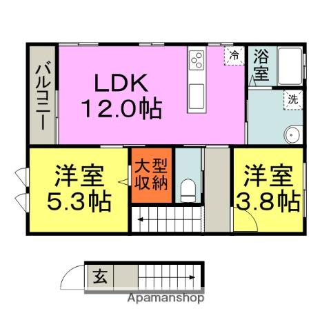 リリーコートA・B棟(1SLDK/2階)の間取り写真
