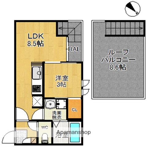 GRANDTICレジデンス朝倉街道(1LDK/2階)の間取り写真