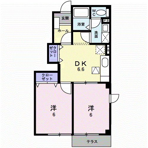 ペズィーブル(2DK/1階)の間取り写真