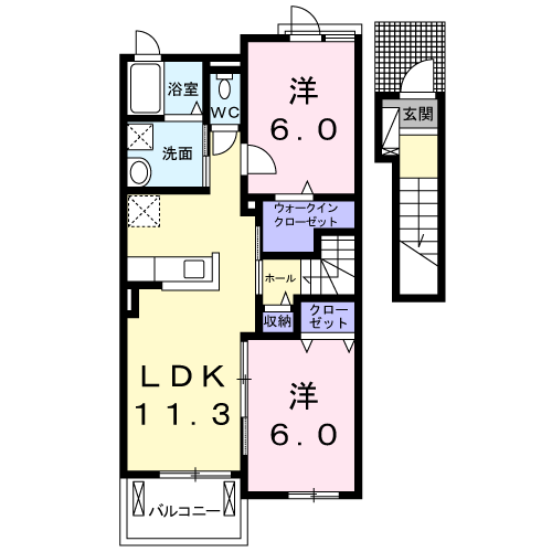 ボルドー 3(2LDK/2階)の間取り写真
