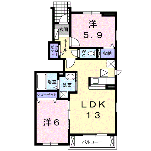 カーサ プラシード(2LDK/1階)の間取り写真