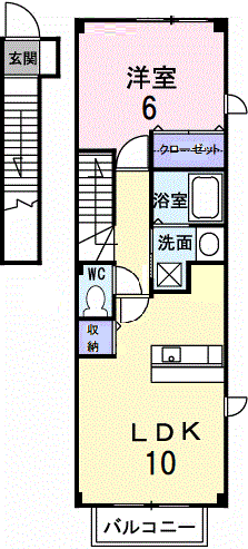オリエントハイツⅡA棟(1LDK/2階)の間取り写真