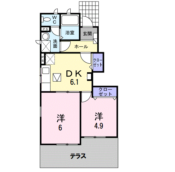 コータ・コートB(2DK/1階)の間取り写真