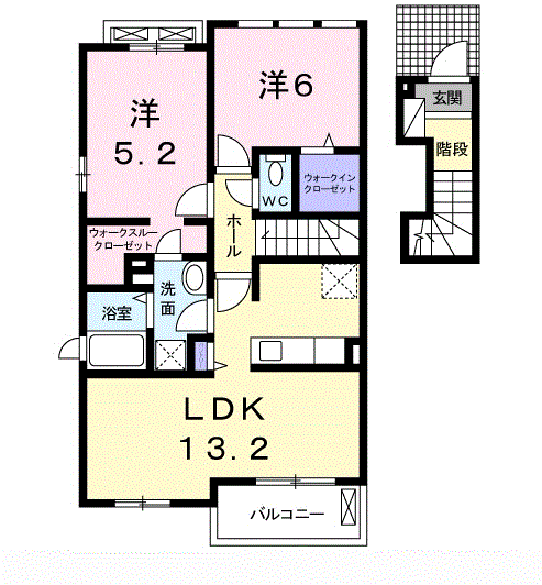 ラララK3 B(2LDK/2階)の間取り写真