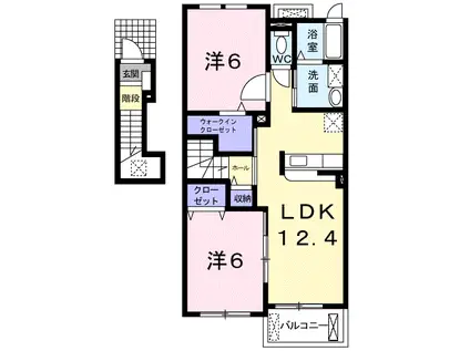 ヒルズ上弓削C棟(2LDK/2階)の間取り写真