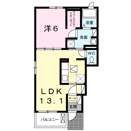ウエスト・フィールド Ⅵ(1LDK/1階)の間取り写真