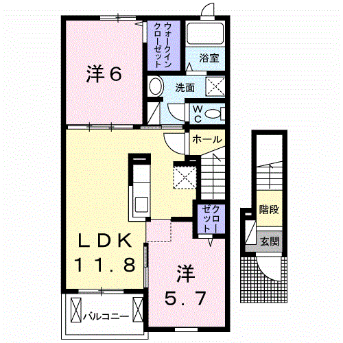 ウエスト・フィールド Ⅵ(2LDK/2階)の間取り写真