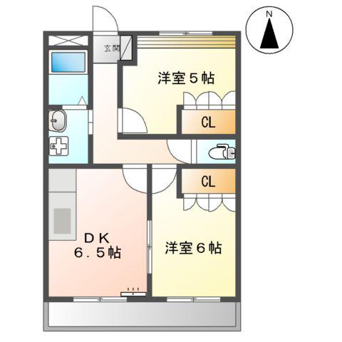 グランディールチェリー(2DK/2階)の間取り写真