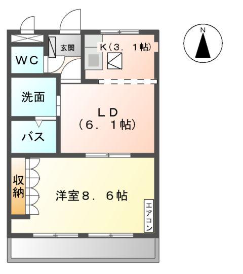 グリーンハイム甘木(1LDK/2階)の間取り写真