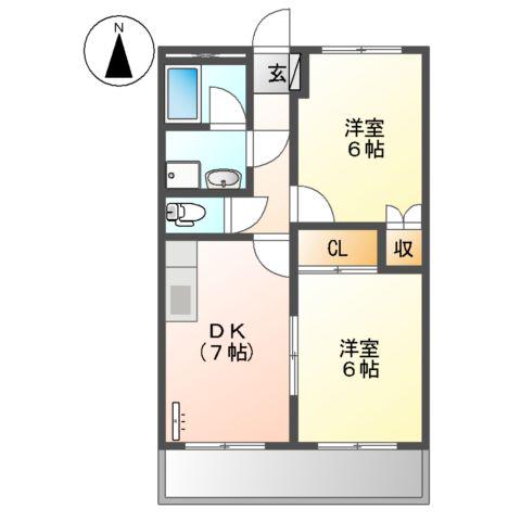 プロニティ小森野(2DK/2階)の間取り写真