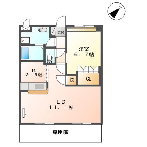 スクエア・ガーデンあさひ(1LDK/1階)の間取り写真