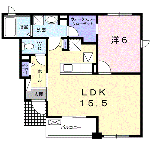 メゾンド道(1LDK/1階)の間取り写真