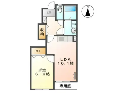 SUNNYHOUSE三春(1LDK/1階)の間取り写真