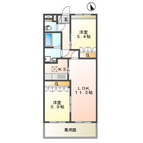 サンフォーレみのう壱番館(2LDK/1階)の間取り写真