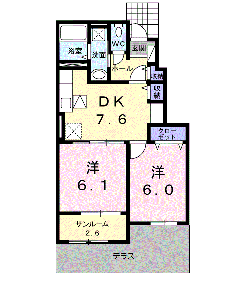 音吉 4TH(2DK/1階)の間取り写真