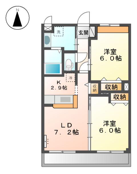 ディアコートM 3(2LDK/2階)の間取り写真