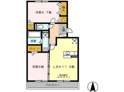 カーサルーチェ(2LDK/3階)の間取り写真