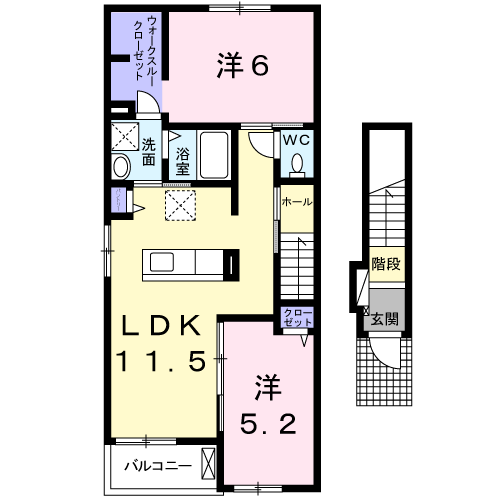 ラ・カーザ ドルチェ Ⅰ(2LDK/2階)の間取り写真