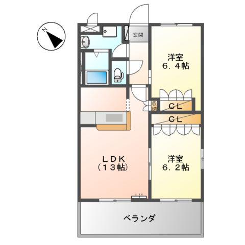 ル・プランタン(2LDK/2階)の間取り写真