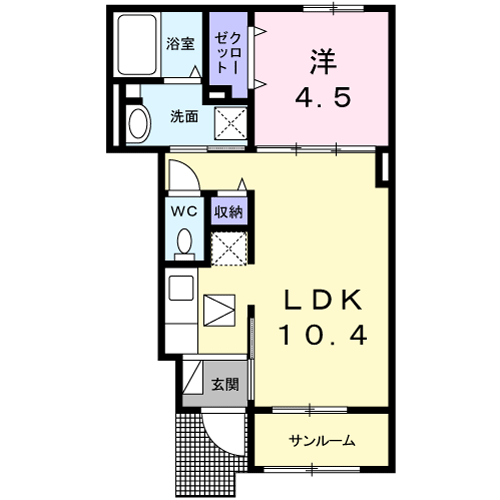 ソレアード カーサ(1LDK/1階)の間取り写真