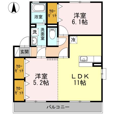 アネックスMⅡ C棟(2LDK/2階)の間取り写真