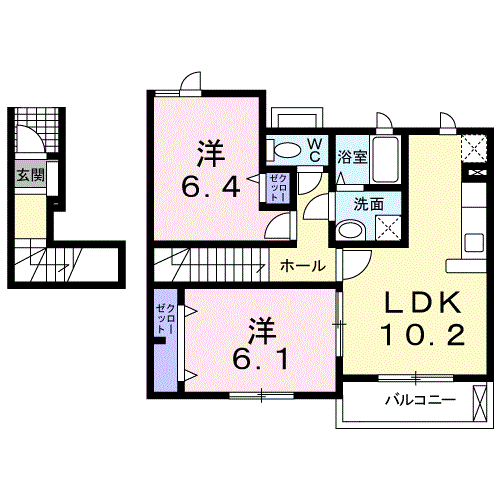 グリーンハイツ鷹取Ⅲ(2LDK/2階)の間取り写真